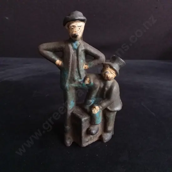 ANTIQUE "MUTT AND JEFF" CAST IRON STILL PENNY BANK, EARLY 20TH CENTURY A.C. WILLIAMS CASTING APPROX 12CM HIGH