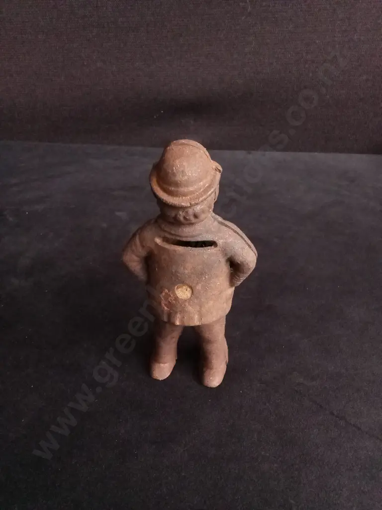ANTIQUE CAST IRON FOXY GRANDPA STILL COIN BANK APPROX 14CM HIGH Image 1++