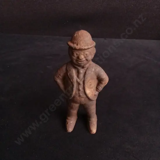 ANTIQUE CAST IRON FOXY GRANDPA STILL COIN BANK APPROX 14CM HIGH
