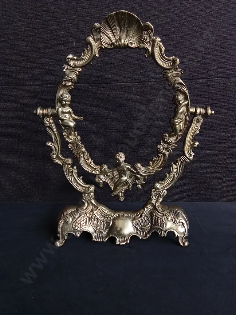 VINTAGE BRASS SWIVEL VANITY MIRROR FRAME H 38 CM Image 1++