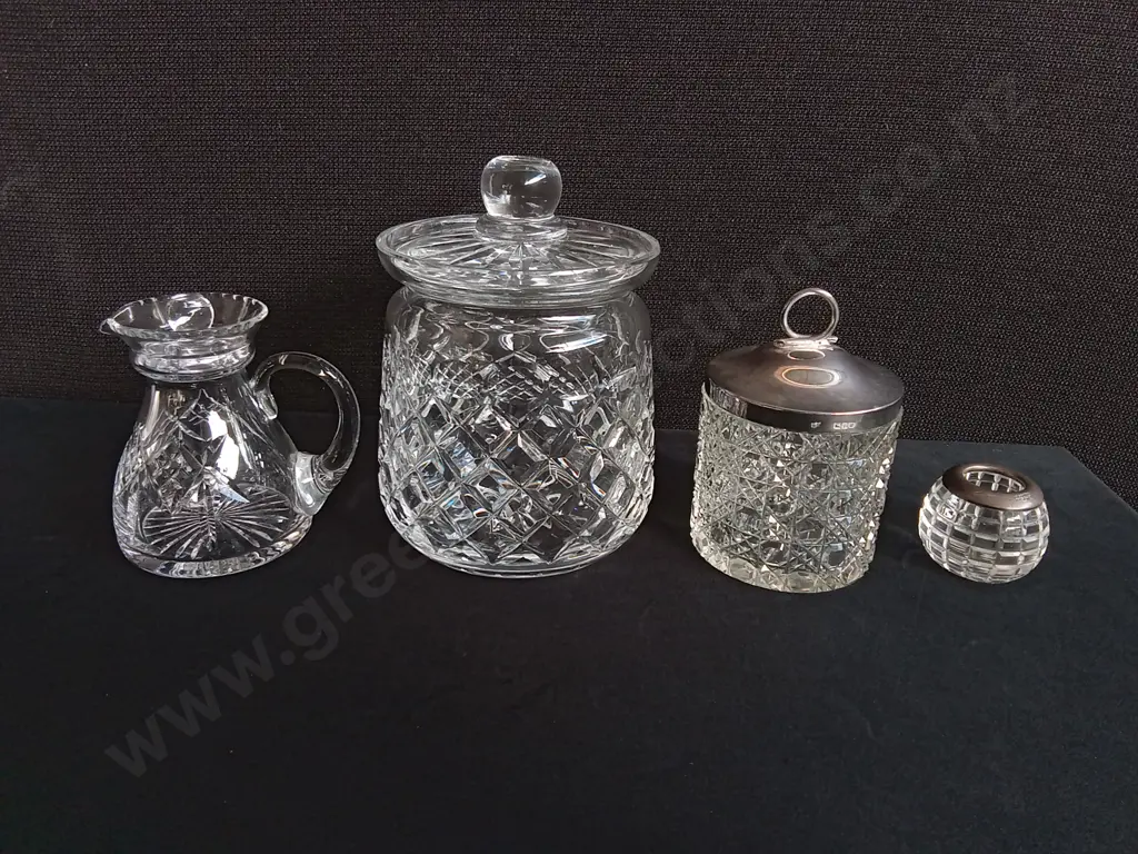 MIX OF GLASS ITEMS, INCLUDING ANTIQUE VANITY JAR Image 1++