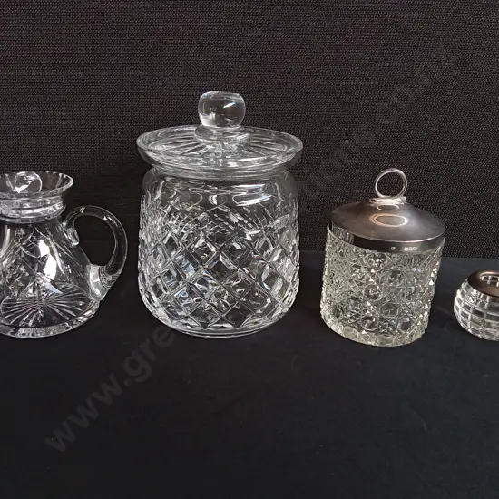 MIX OF GLASS ITEMS, INCLUDING ANTIQUE VANITY JAR