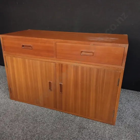 VINTAGE MID CENTURY MODERN TEAK MODULAR CABINETS, 2 PIECES STACKED MISSING INNER SHELF, H 58.5 CM X D 38 CM X W 91.5 CM