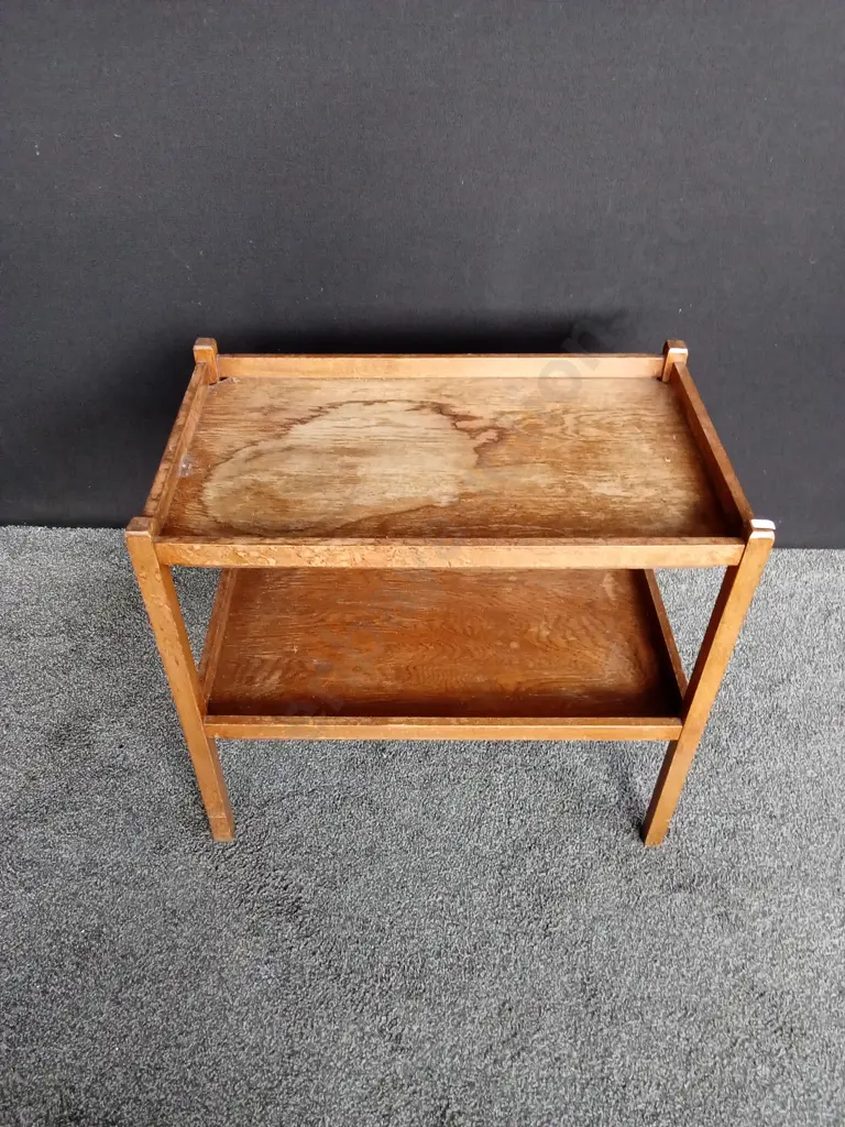 VINTAGE TWO TIERED WOODEN TABLE L72CM D44CM H66CM Image 1++