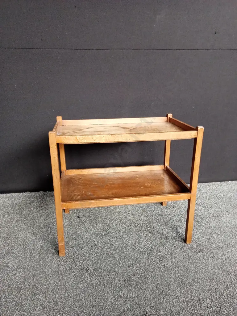 VINTAGE TWO TIERED WOODEN TABLE L72CM D44CM H66CM Image 1++