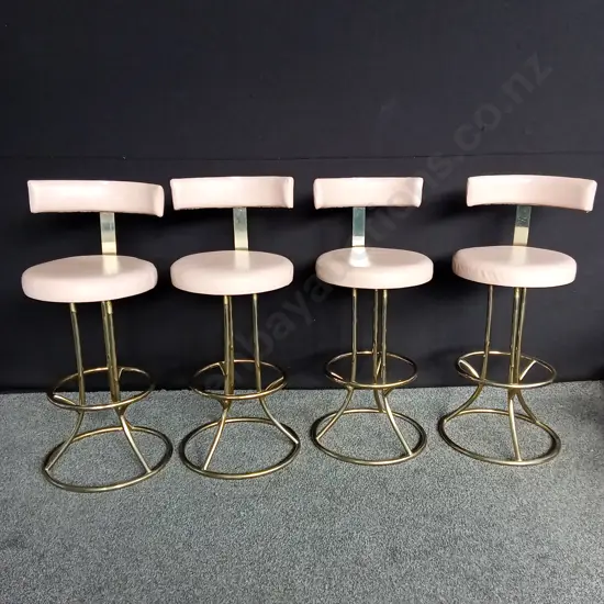 4 GOLD AND PINK COLOURED BAR STOOLS
