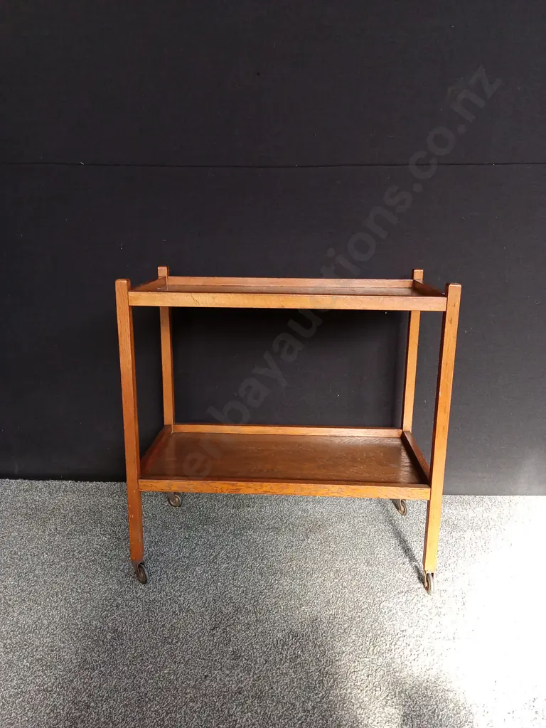 VINTAGE TWO-TIERED TEA TROLLEY ON WHEELS L76.5CM D41CM H80CM Image 1++
