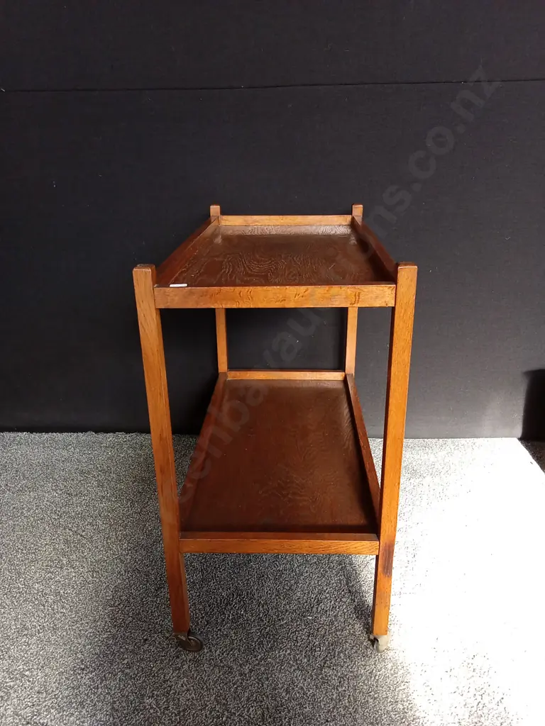 VINTAGE TWO-TIERED TEA TROLLEY ON WHEELS L76.5CM D41CM H80CM Image 1++