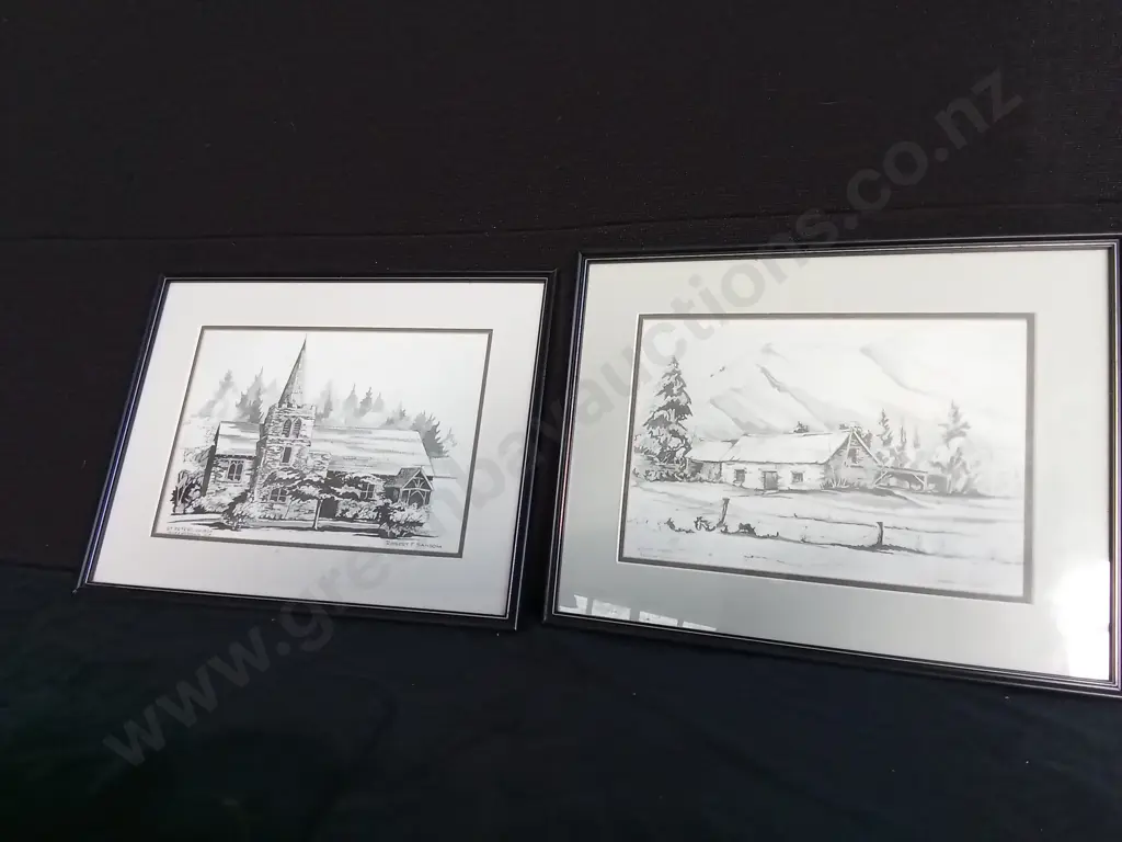 2 FRAMED DRAWINGS BY ROBERT F. SANSOM Image 1++