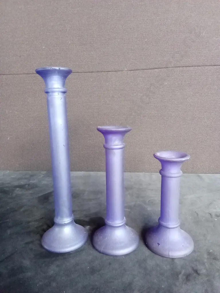 3 COBALT BLUE CANDLESTICK HOLDERS MADE IN SPAIN Image 1++