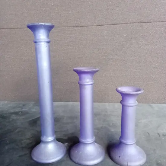 3 COBALT BLUE CANDLESTICK HOLDERS MADE IN SPAIN