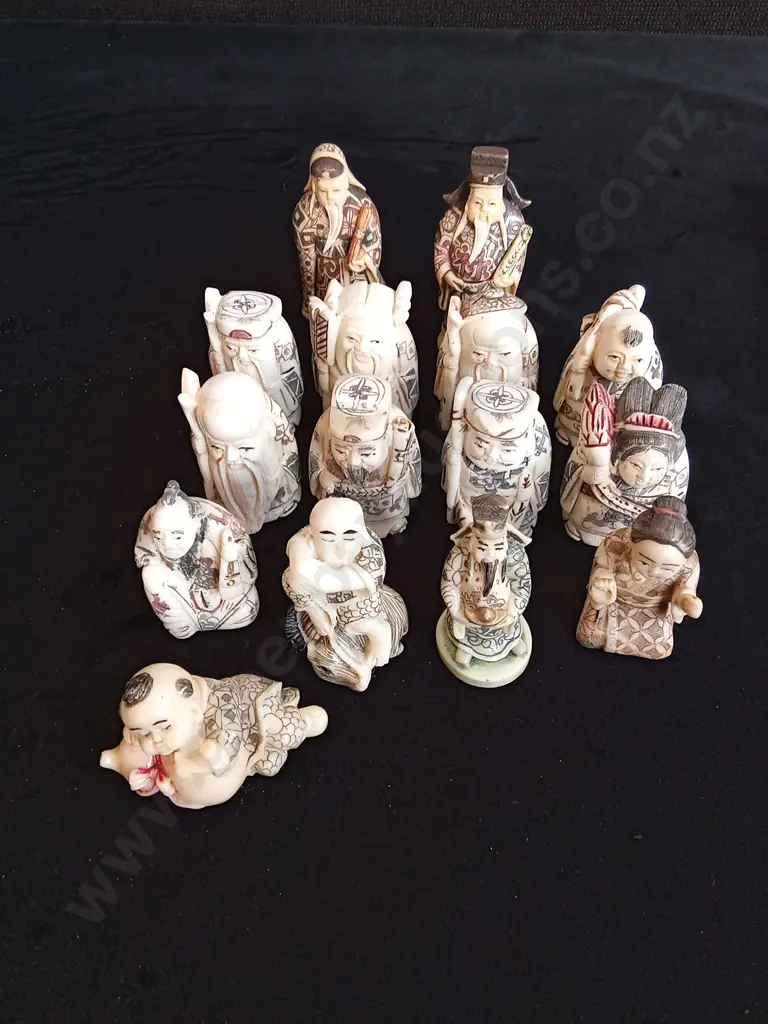 15 VINTAGE CHINESE FU LU SHOU PAINTED FIGURES Image 1++
