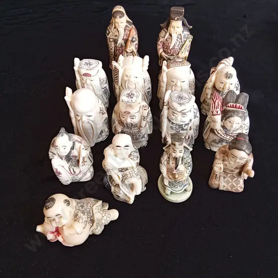 15 VINTAGE CHINESE FU LU SHOU PAINTED FIGURES