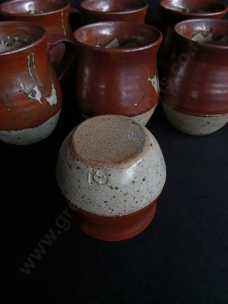SET OF 11 VINTAGE BENNETT WELSH STUDIO POTTERY, INCLUDING MUGS, PITCHER, AND BOWLS Image 1++