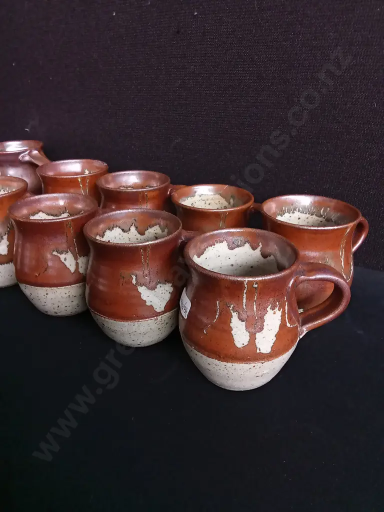 SET OF 11 VINTAGE BENNETT WELSH STUDIO POTTERY, INCLUDING MUGS, PITCHER, AND BOWLS Image 1++