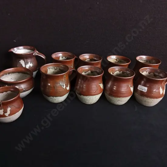SET OF 11 VINTAGE BENNETT WELSH STUDIO POTTERY, INCLUDING MUGS, PITCHER, AND BOWLS