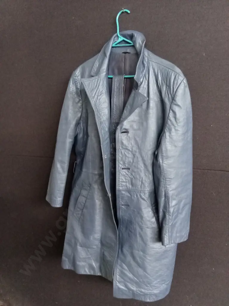 BLUE GENUINE LEATHER COAT WITH BELT Image 1++