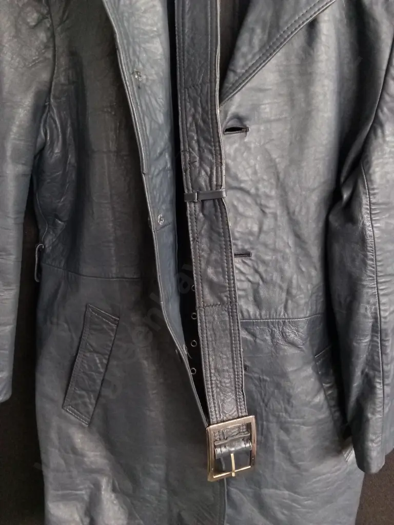 BLUE GENUINE LEATHER COAT WITH BELT Image 1++