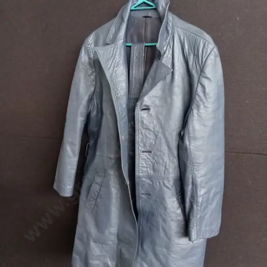 BLUE GENUINE LEATHER COAT WITH BELT