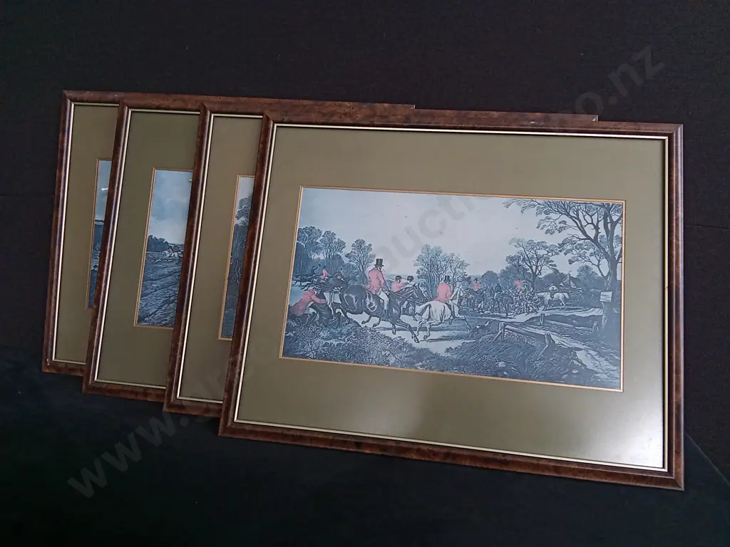 SET OF 4 FRAMED ENGLISH FOX HUNTING PRINTS Image 1++
