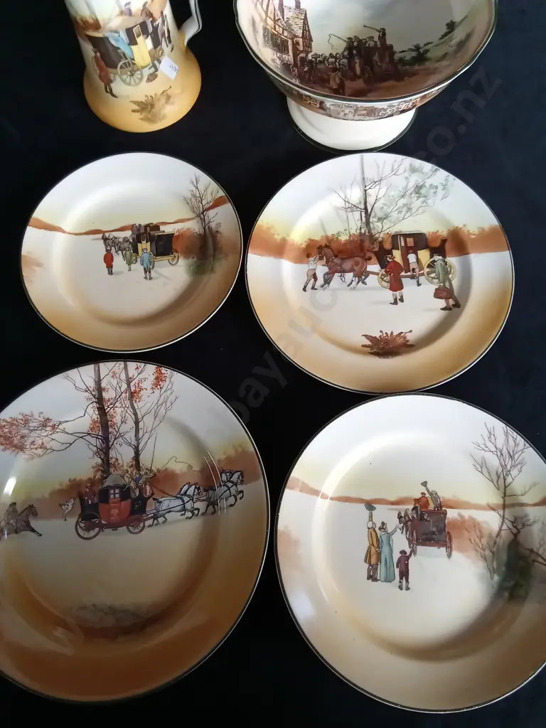 6 PIECES VINTAGE RISK DOULTON "COACHING DAYS" DINNERWARE Image 1++