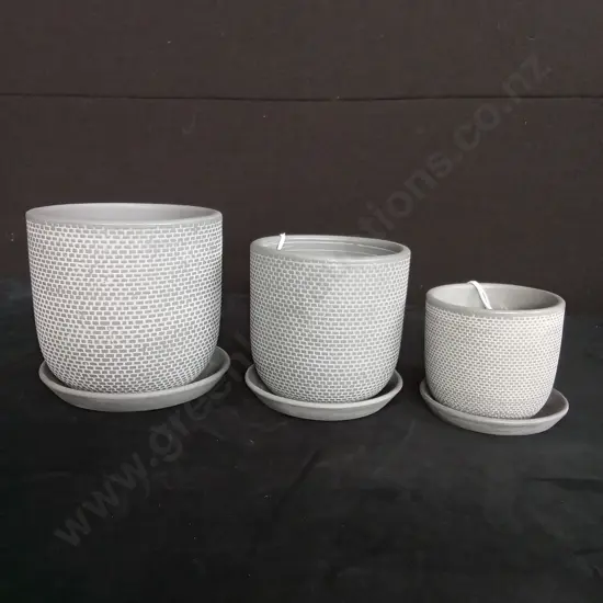 3 GREY PLANT POTS ON BASES