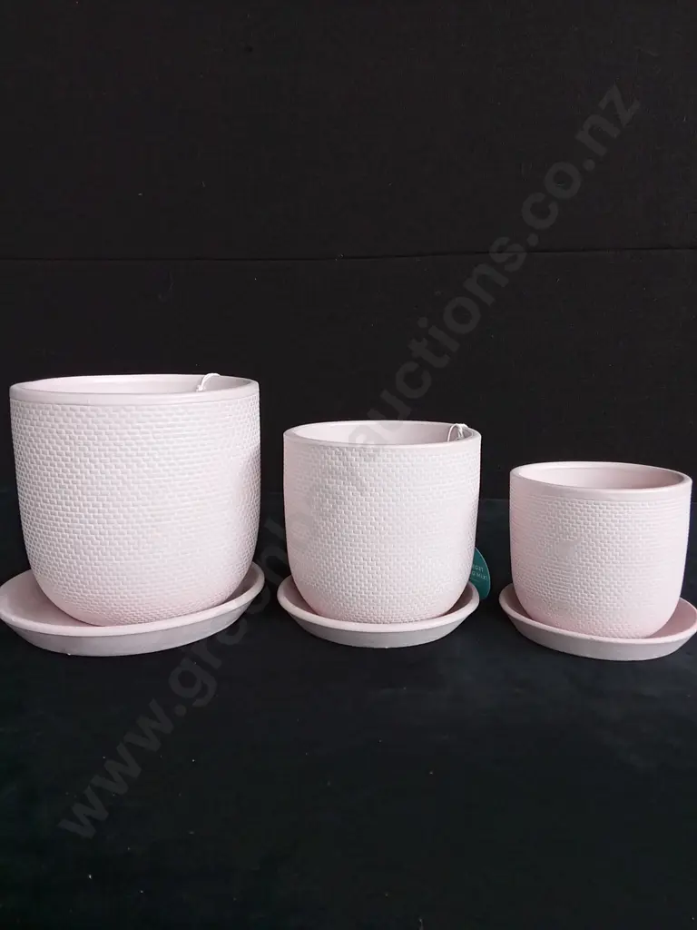 3 PINK PLANT POTS ON BASES Image 1++