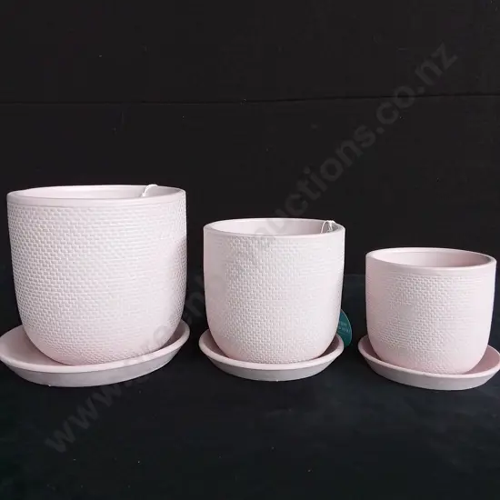3 PINK PLANT POTS ON BASES