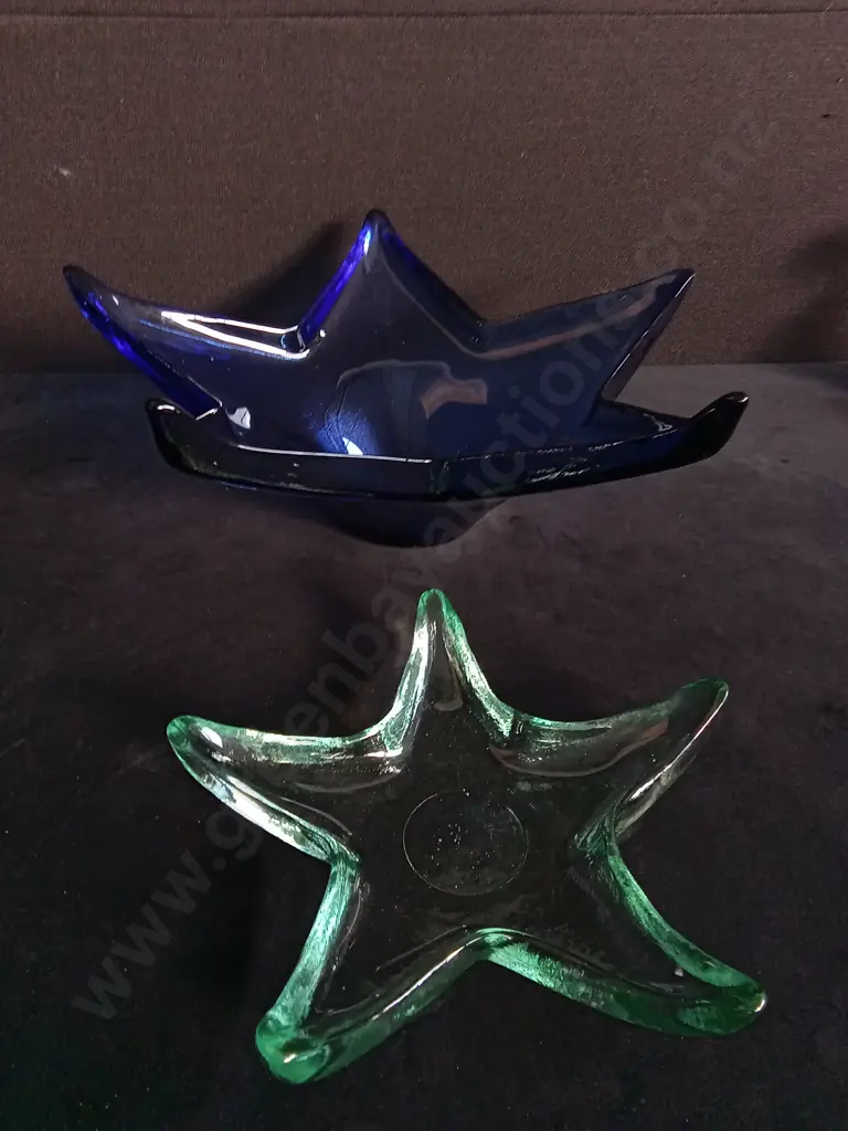 VINTAGE COBALT BLUE MADE IN SPAIN BOWL, AND STARFISH TRINKET DISH Image 1++