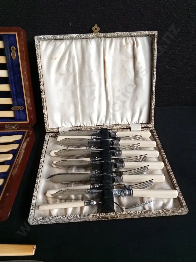 2 VINTAGE FISH CUTLERY SETS, IN CASES, ONE BROKEN KNIFE Image 1++