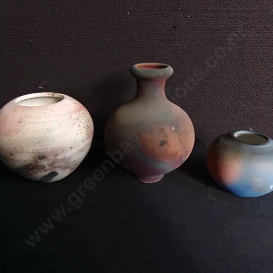 3 PIECES RAKU FIRED STUDIO POTTERY VASES