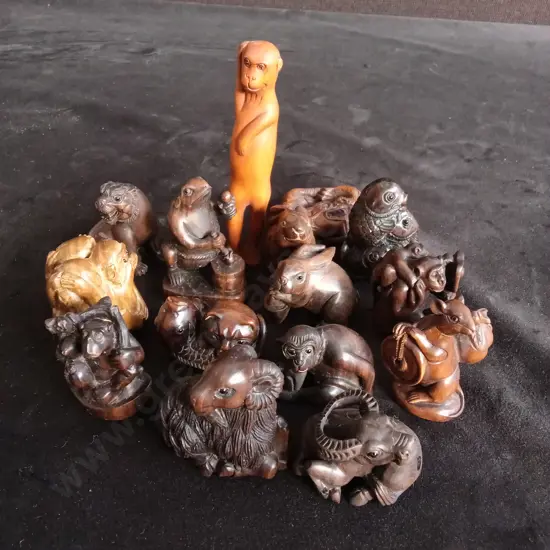 15 CHINESE CARVED ANIMAL FIGURES