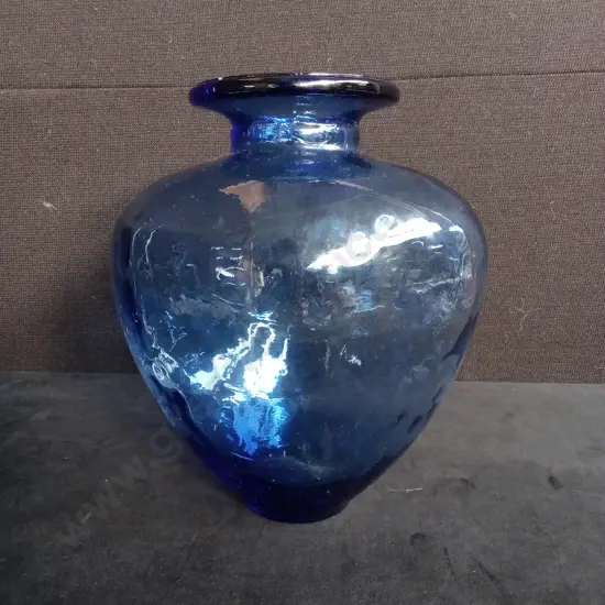 VINTAGE HAND BLOWN COBALT BLUE GLASS VASE H 26.5 CM
