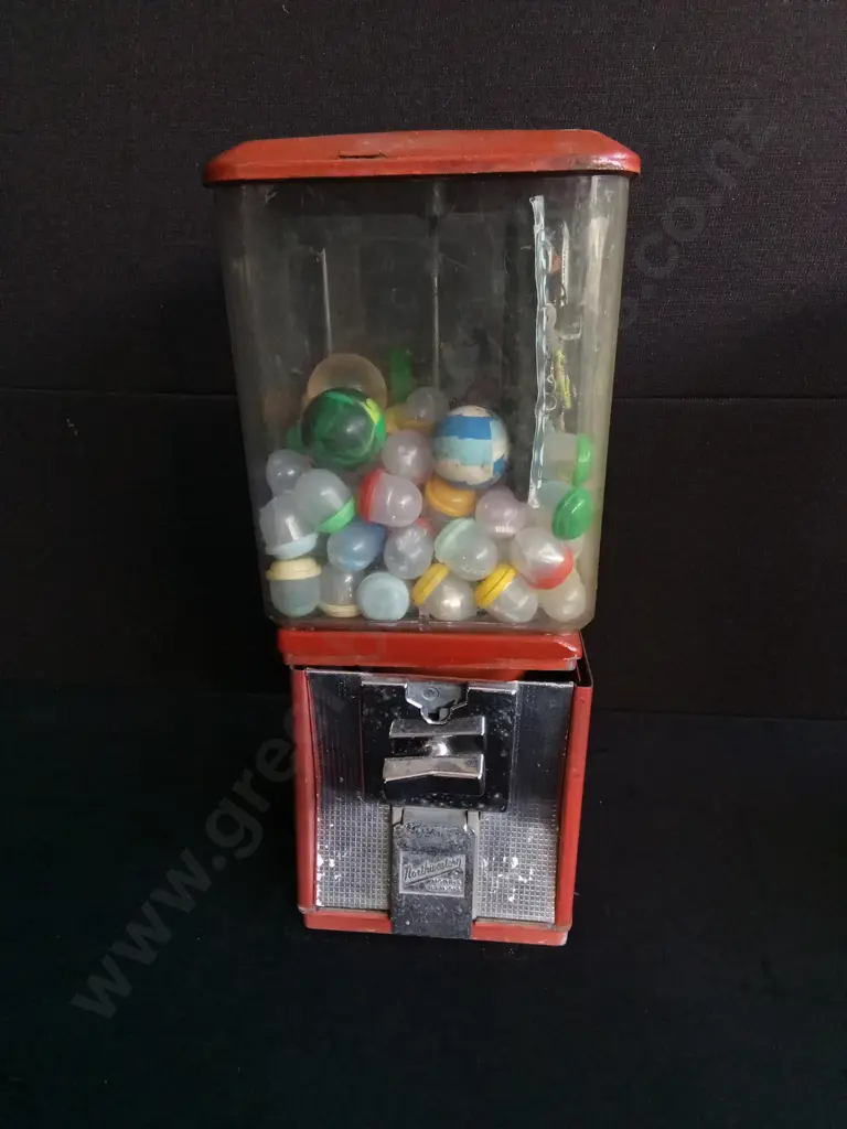 VINTAGE NORTHWESTERN RED SINGLE HEAD VENDING MACHINE WITH STOCK Image 1++