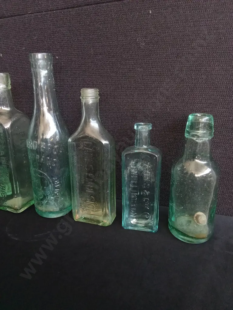 LOT OF 10 VINTAGE AND ANTIQUE LARGE GLASS BOTTLES, INCLUDING LANE'S EMULSION Image 1++