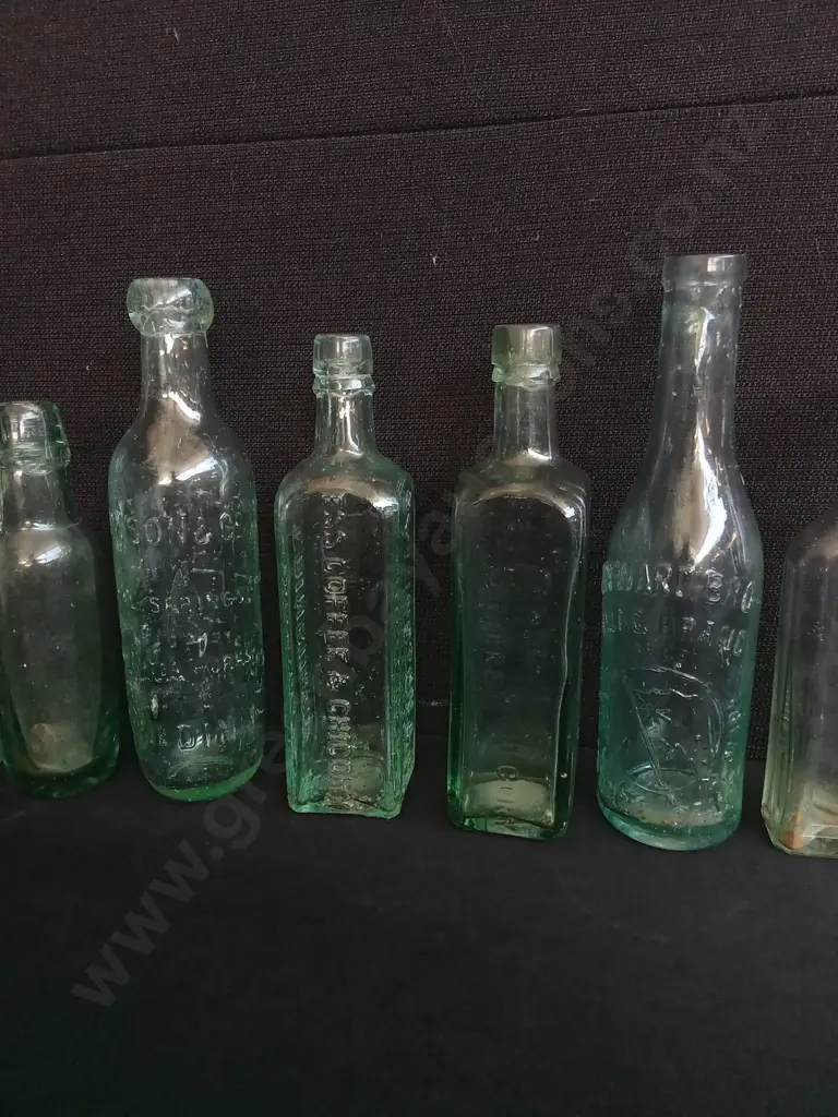 LOT OF 10 VINTAGE AND ANTIQUE LARGE GLASS BOTTLES, INCLUDING LANE'S EMULSION Image 1++