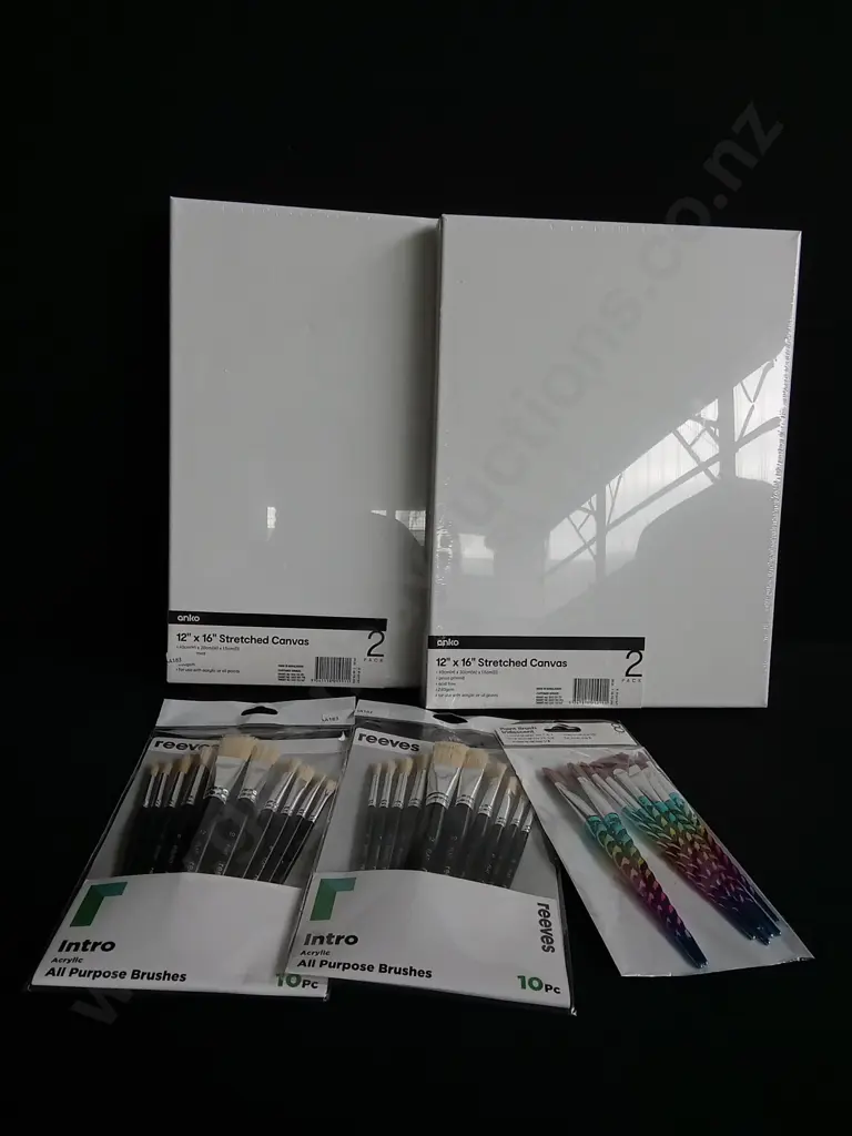 5 PIECES BRAND NEW CANVASES AND PAINTBRUSHES Image 1++