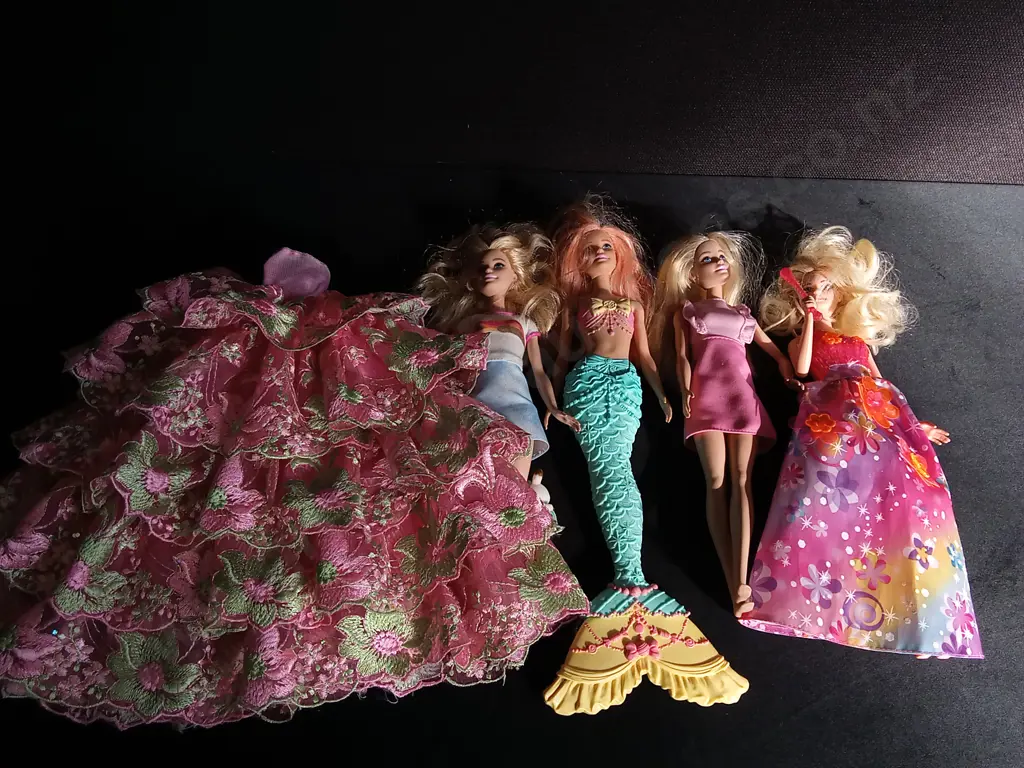5 PIECES BARBIES AND BARBIE DRESS Image 1++