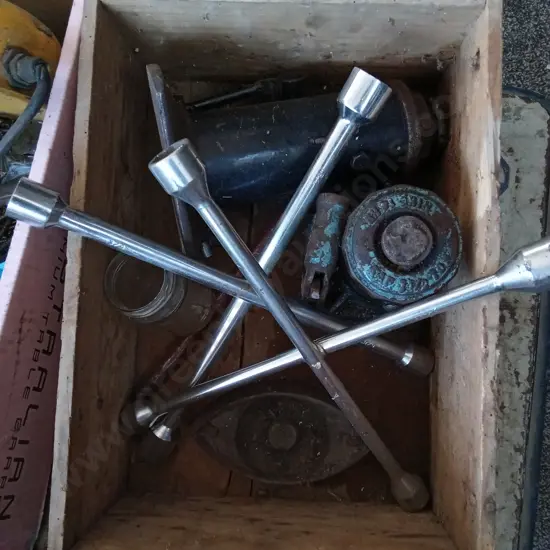 WOODEN CRATE OF TOOLS