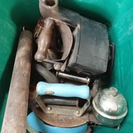 BOX OF CAST IRON ITEMS