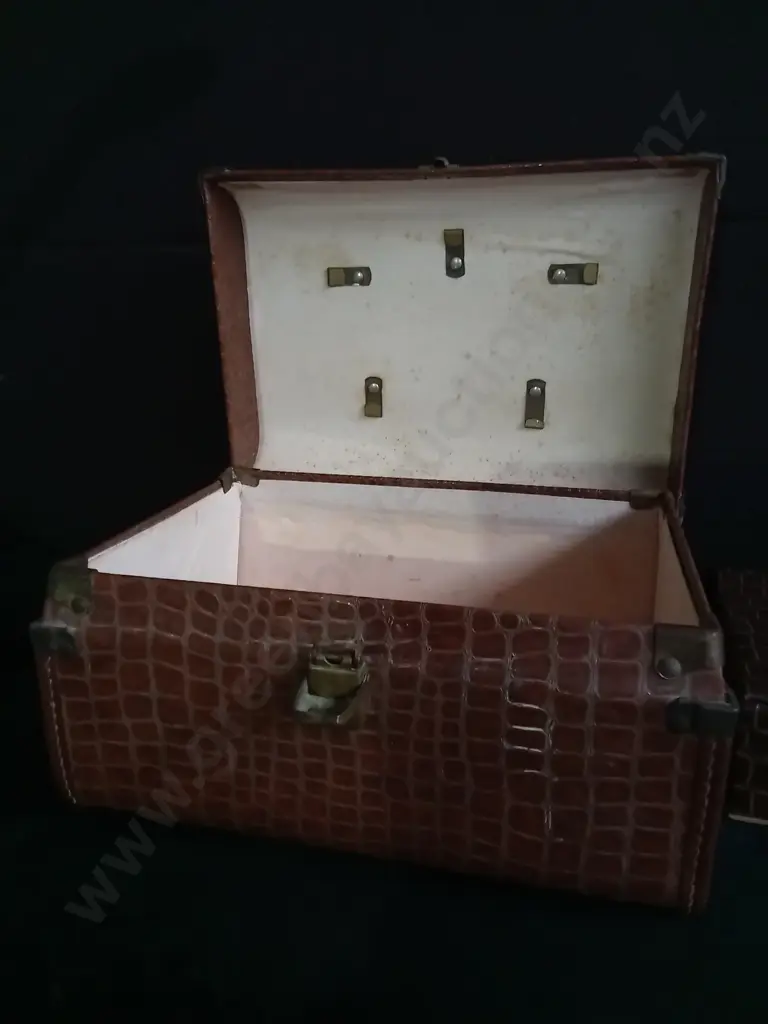 PAIR OF VINTAGE FAUX ALLIGATOR TRAIN CASE AND JEWELLERY BOX Image 1++