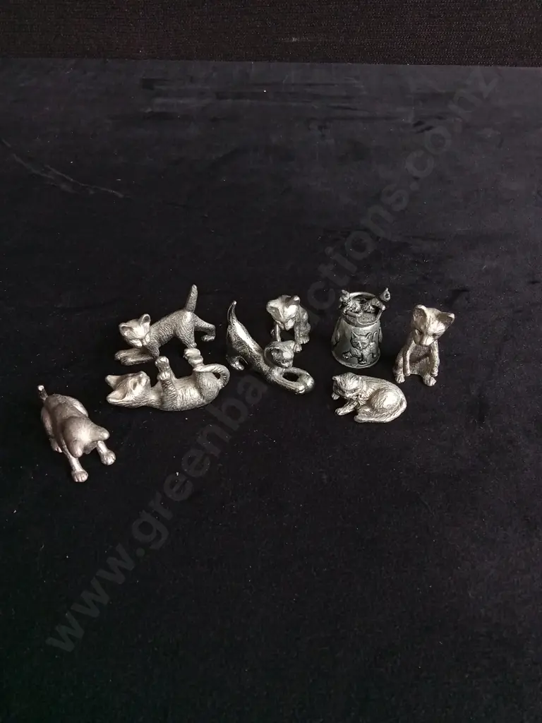 8 SMALL PEWTER CAT FIGURINES Image 1++