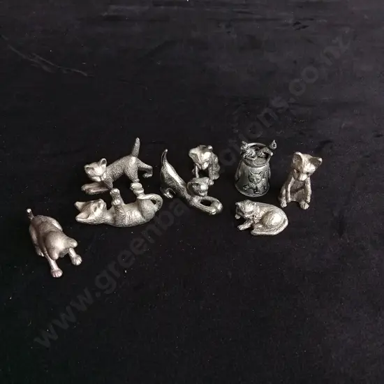 8 SMALL PEWTER CAT FIGURINES