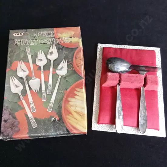 6 PIECE BUFFET SERVER SET AND BABY SPOON AND PUSHER SET