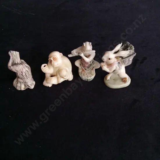 4 VINTAGE CHINESE CARVED ANIMAL FIGURES