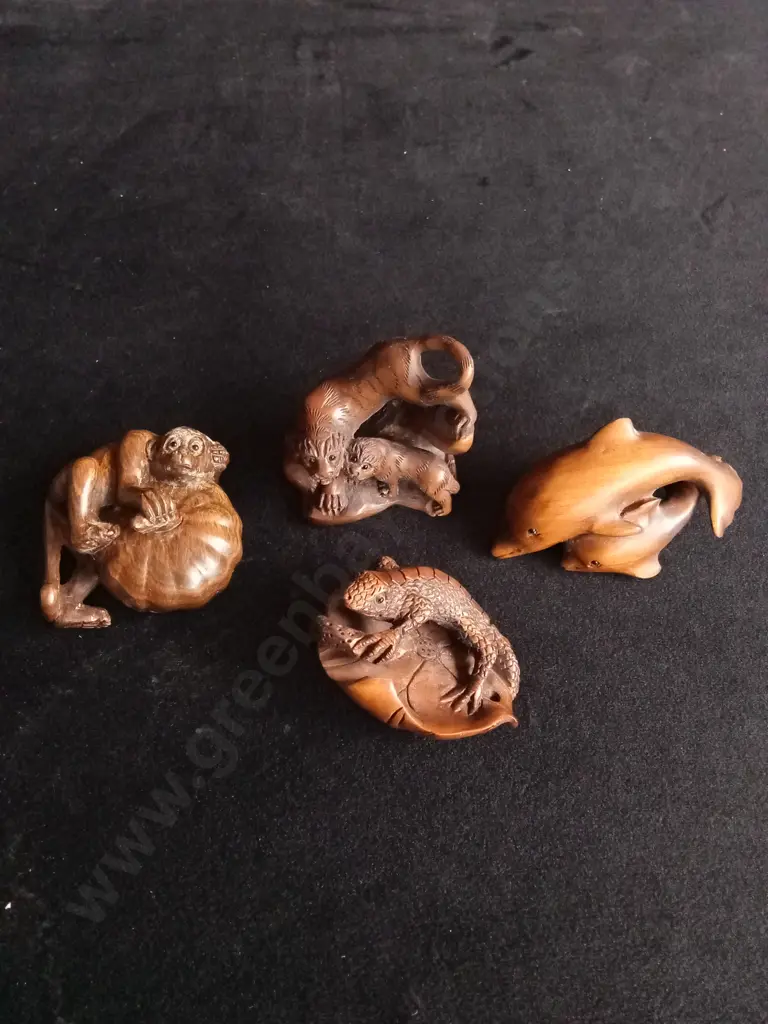4 CHINESE CARVED ANIMAL FIGURES Image 1++