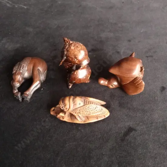 4 VINTAGE CHINESE CARVED ANIMAL FIGURES
