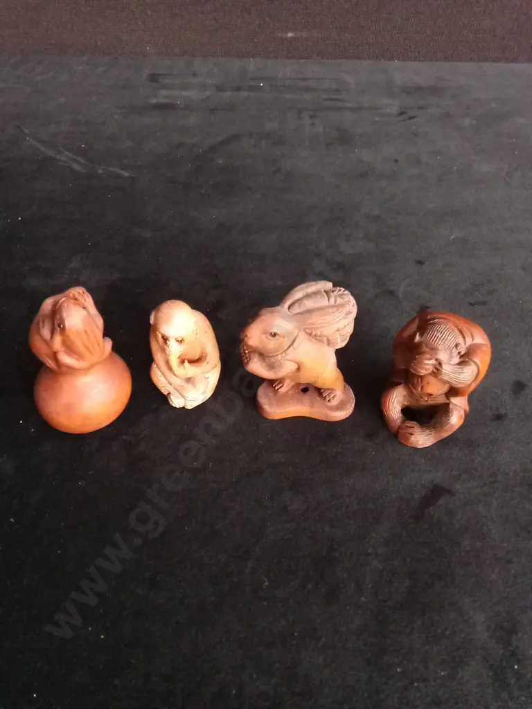 4 VINTAGE CHINESE CARVED ANIMAL FIGURES Image 1++