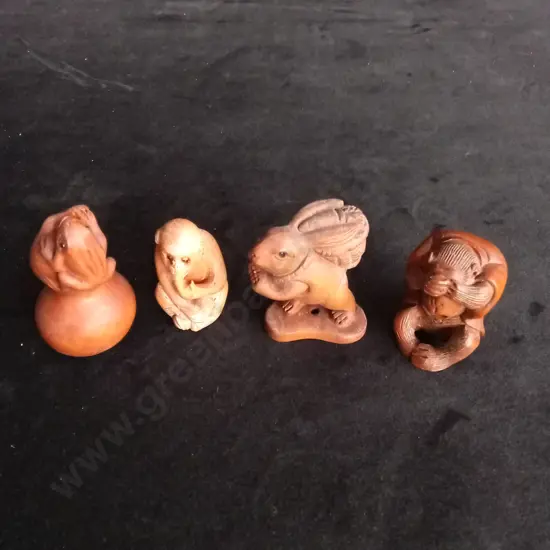 4 VINTAGE CHINESE CARVED ANIMAL FIGURES