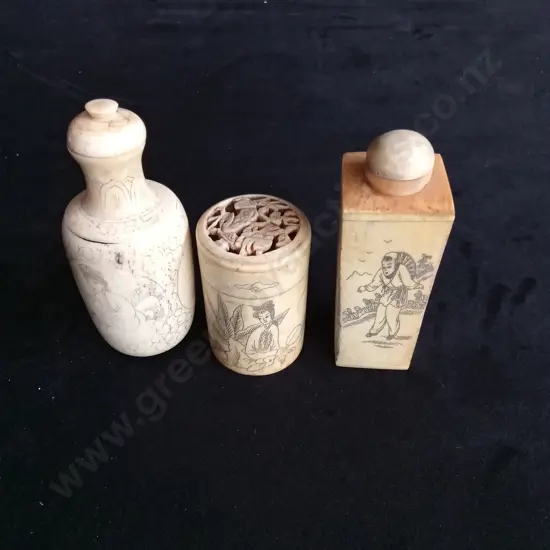 3 VINTAGE CHINESE CARVED SNUFF BOTTLES